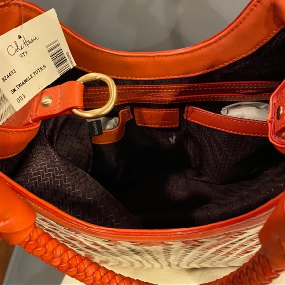 🎉HP✨NEW✨Cole Haan✨NWT!✨Genevieve RARE! Woven Leather Diamond Weave Triangle Bag - Picture 10 of 11